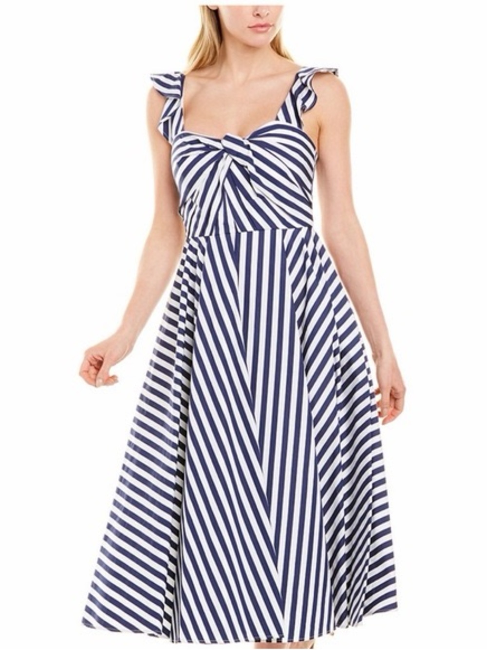 Jason Wu Navy and White Striped Knot-Front Midi Dress
